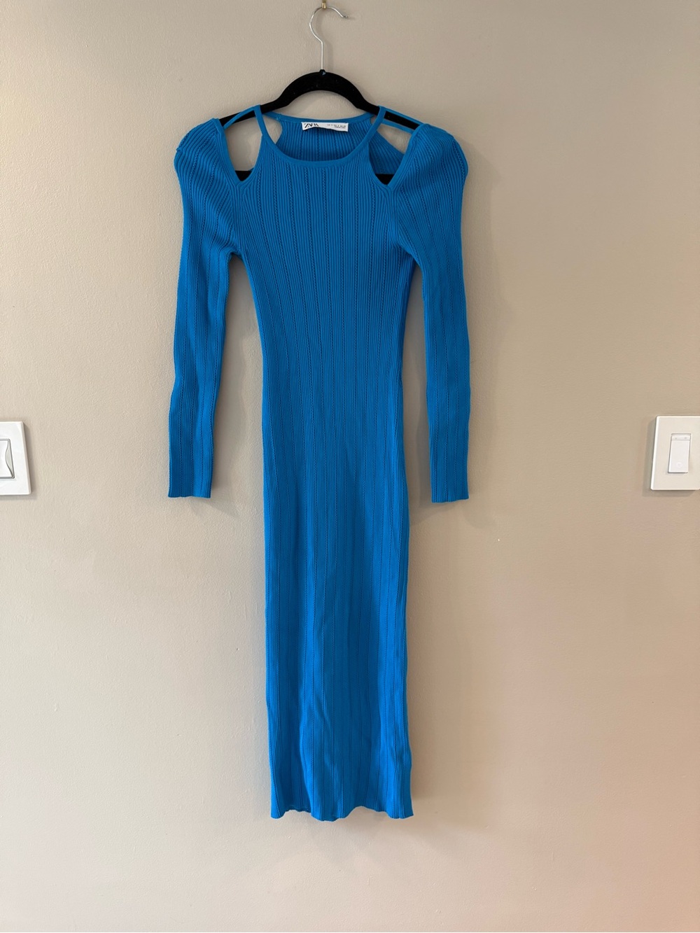 Zara Bright Blue Ribbed Cutout Maxi Dress
